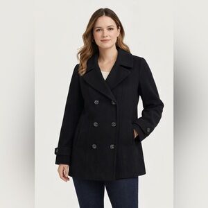 Lands’ End Women’s Black Wool Blend Pea Coat Jacket Size 10P